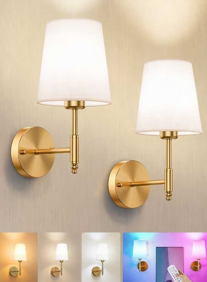 Gold-Tone Adjustable Wireless Wall Sconces Set of 2 with 10000mAh RGB Rechargeable Bulb and Remote, 5-Stage Brightness & Color Temperature - Image 1