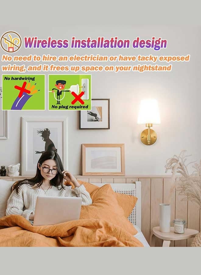 Gold-Tone Adjustable Wireless Wall Sconces Set of 2 with 10000mAh RGB Rechargeable Bulb and Remote, 5-Stage Brightness & Color Temperature - Image 4