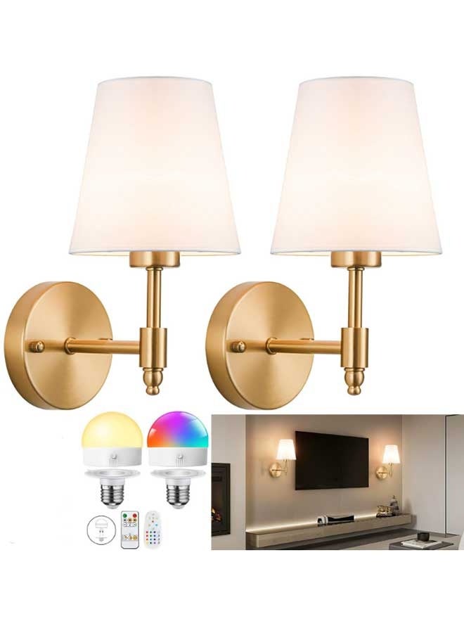Gold-Tone Adjustable Wireless Wall Sconces Set of 2 with 10000mAh RGB Rechargeable Bulb and Remote, 5-Stage Brightness & Color Temperature - Image 2
