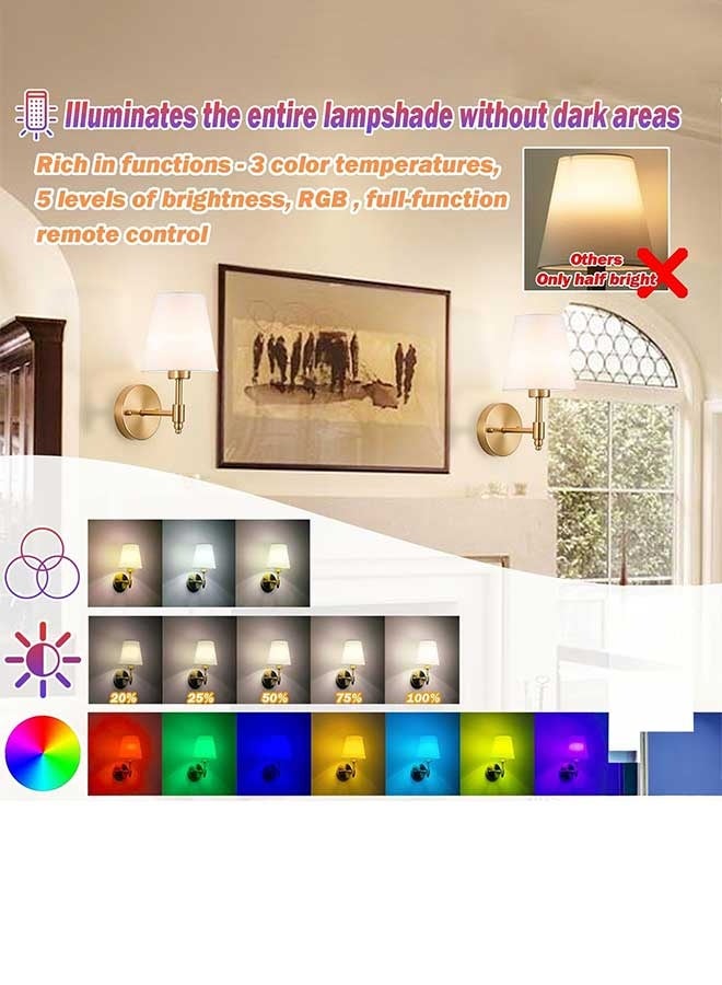 Gold-Tone Adjustable Wireless Wall Sconces Set of 2 with 10000mAh RGB Rechargeable Bulb and Remote, 5-Stage Brightness & Color Temperature - Image 3
