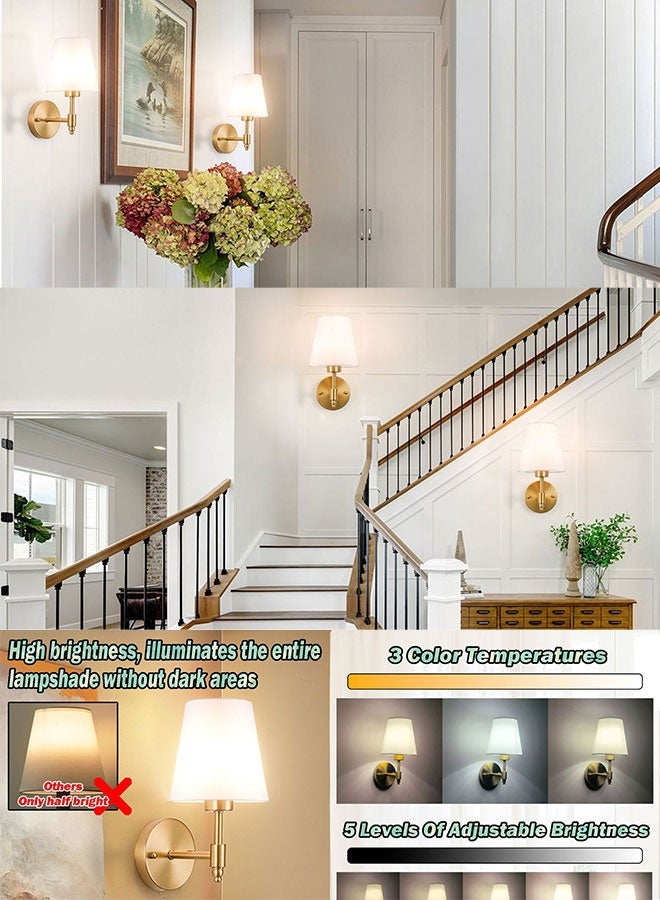 Gold-Tone Adjustable Wireless Wall Sconces Set of 2 with 10000mAh RGB Rechargeable Bulb and Remote, 5-Stage Brightness & Color Temperature - Image 5