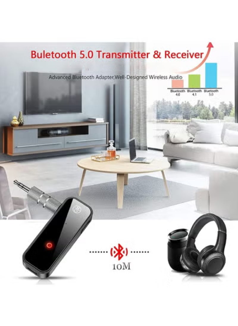 Bluetooth 5.0 Receiver for Car Noise Cancelling Bluetooth AUX Adapter 3.5mm Jack Aux Reciever 2-in-1 Wireless Transmitter Suitable for Speakers Headphones Home Music Streaming Stereo PC