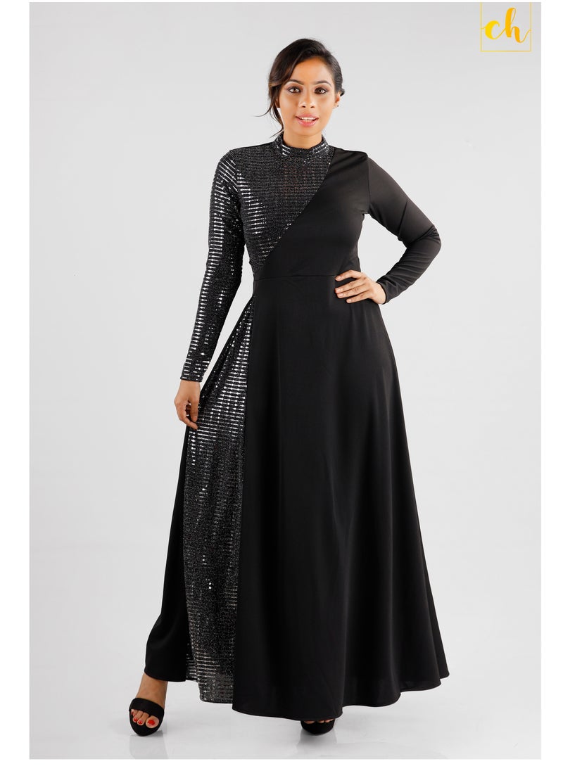 CH Glamstore Shimmering Lady  Long Sleeve Two Toned Flared Dress  - Image 1