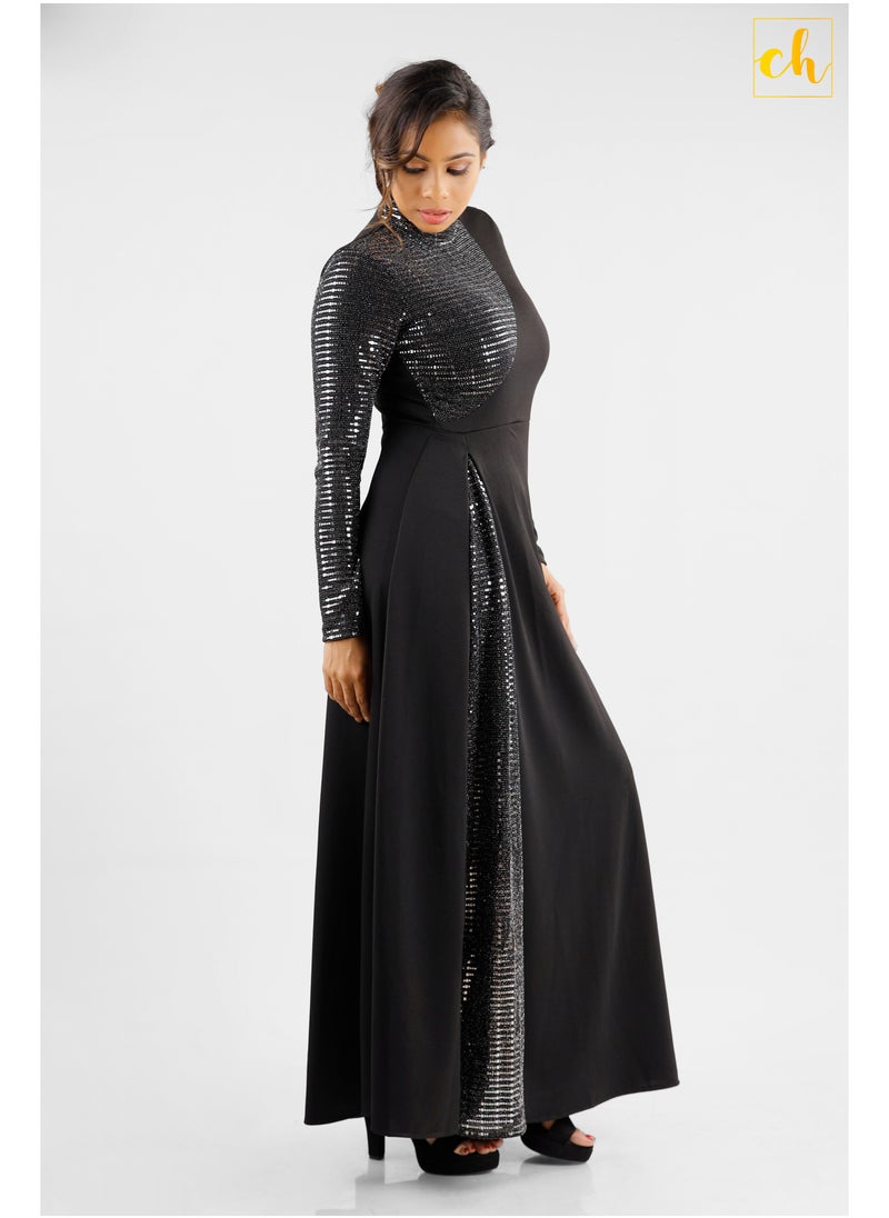 CH Glamstore Shimmering Lady  Long Sleeve Two Toned Flared Dress  - Image 4