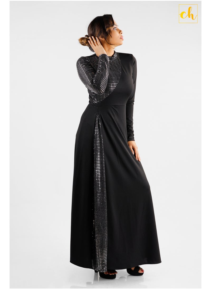 CH Glamstore Shimmering Lady  Long Sleeve Two Toned Flared Dress  - Image 3