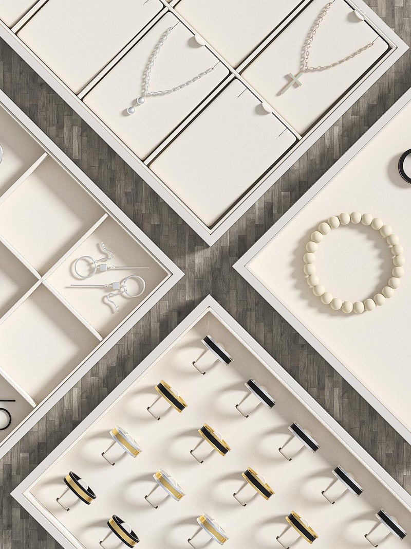 Ausalivan Drawer Jewelry Organizers And Storage,Velvet Bracelet And Ring Display Small Tray,Dresser Jewelry Drawer Organizer Inserts Containers,Earring And Necklace Holder Box (Beige Blank Trays) - Image 5