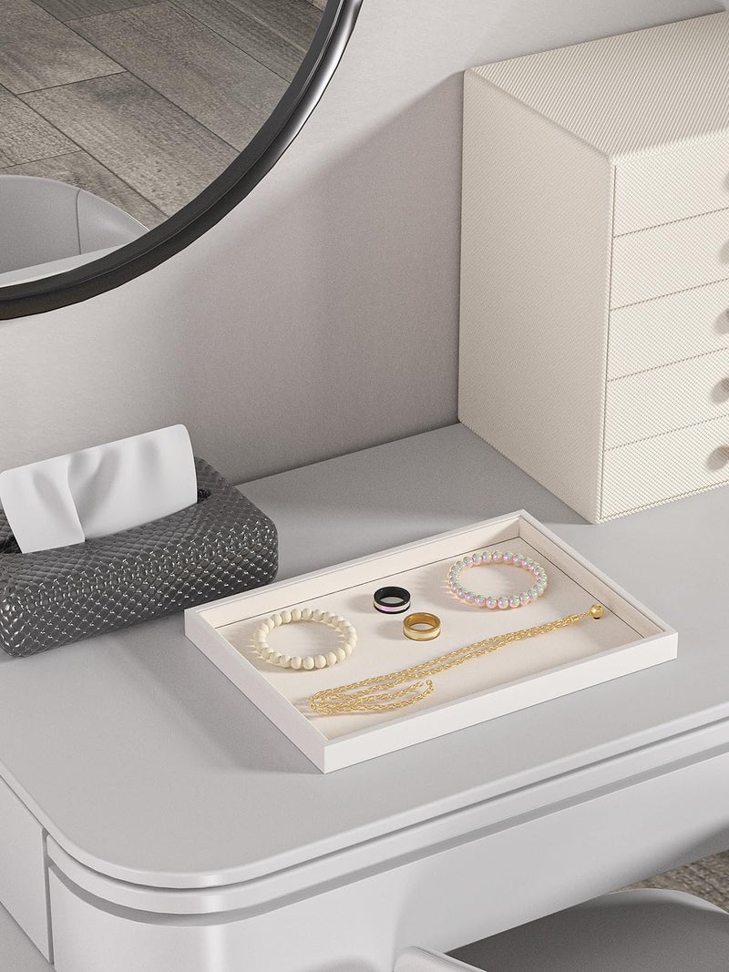 Ausalivan Drawer Jewelry Organizers And Storage,Velvet Bracelet And Ring Display Small Tray,Dresser Jewelry Drawer Organizer Inserts Containers,Earring And Necklace Holder Box (Beige Blank Trays) - Image 2