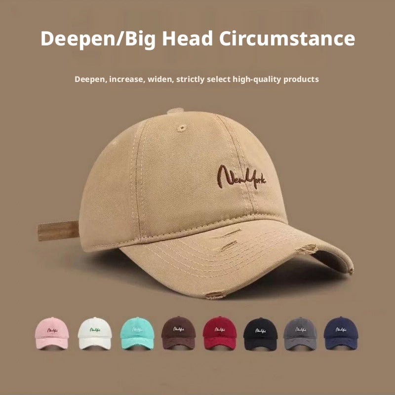 Distressed Embroidery Baseball Cap for Women, Letter Design, Wide Brim, Sun Protection - Image 1