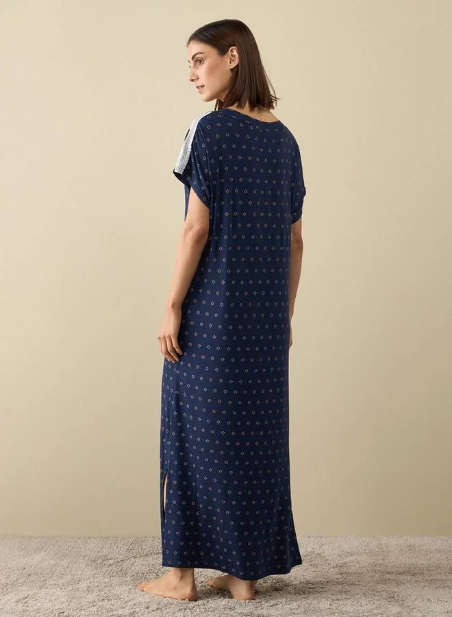Splash FAV Printed V-neck Night Gown with Extended Sleeves