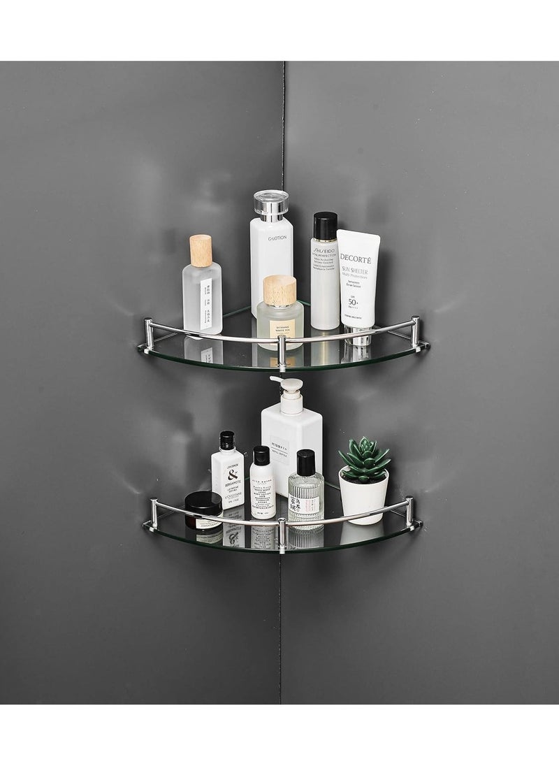 2 Pack Glass Shower Shelves Caddies Tempered Bathroom Glass Shelf with Rail Wall Mounted Drill Hole Shower Caddy Wall Mounted Bathroom Organizer for Corner Shower Shelf for Inside Shower  - Image 2