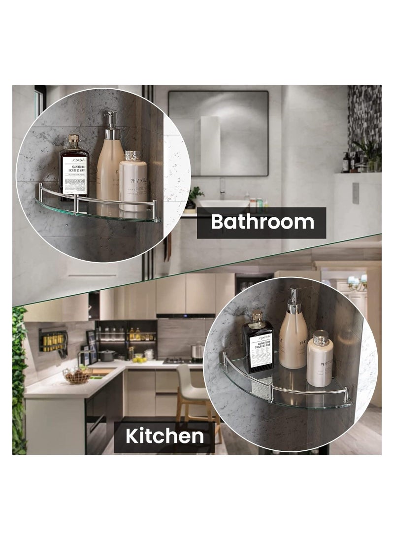 2 Pack Glass Shower Shelves Caddies Tempered Bathroom Glass Shelf with Rail Wall Mounted Drill Hole Shower Caddy Wall Mounted Bathroom Organizer for Corner Shower Shelf for Inside Shower  - Image 3