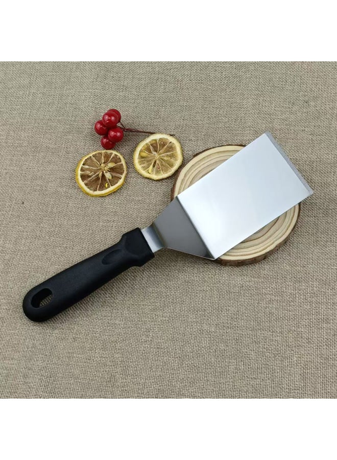 Cooking Teppanyaki Stainless Steel Steak Shovel Pizza Fried Ice Yogurt Hand-held Pancake Tool Egg Hamburger-Specifications:Plastic Handle Iron Plate Burnt Frying Spatula-Color:Black - Image 4