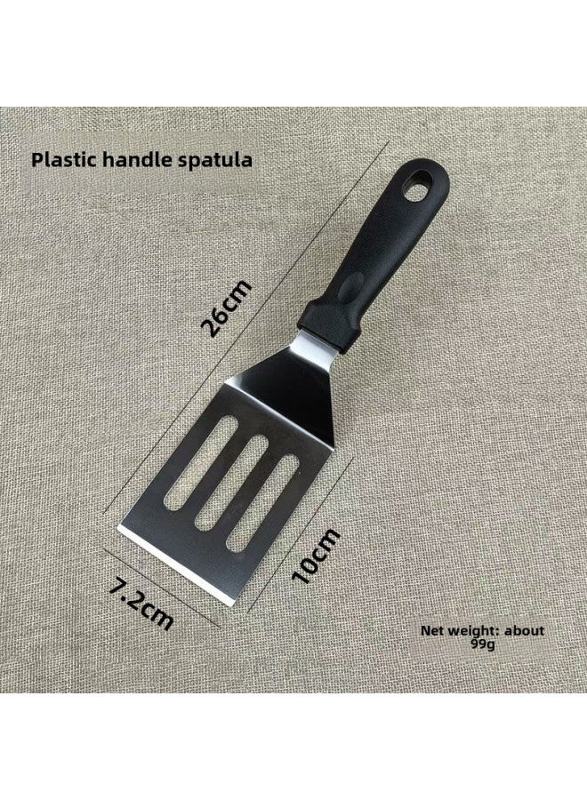 Cooking Teppanyaki Stainless Steel Steak Shovel Pizza Fried Ice Yogurt Hand-held Pancake Tool Egg Hamburger-Specifications:Plastic Handle Iron Plate Burnt Frying Spatula-Color:Black - Image 1