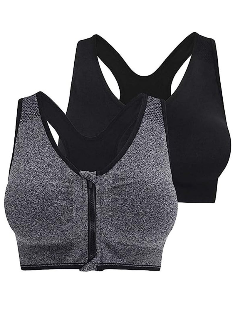 Women's Zip Front Closure Sports Bra - Seamless Wirefree Post Surgery Zipper Padded Racerback Workout Gym Yoga Bras  - Image 4