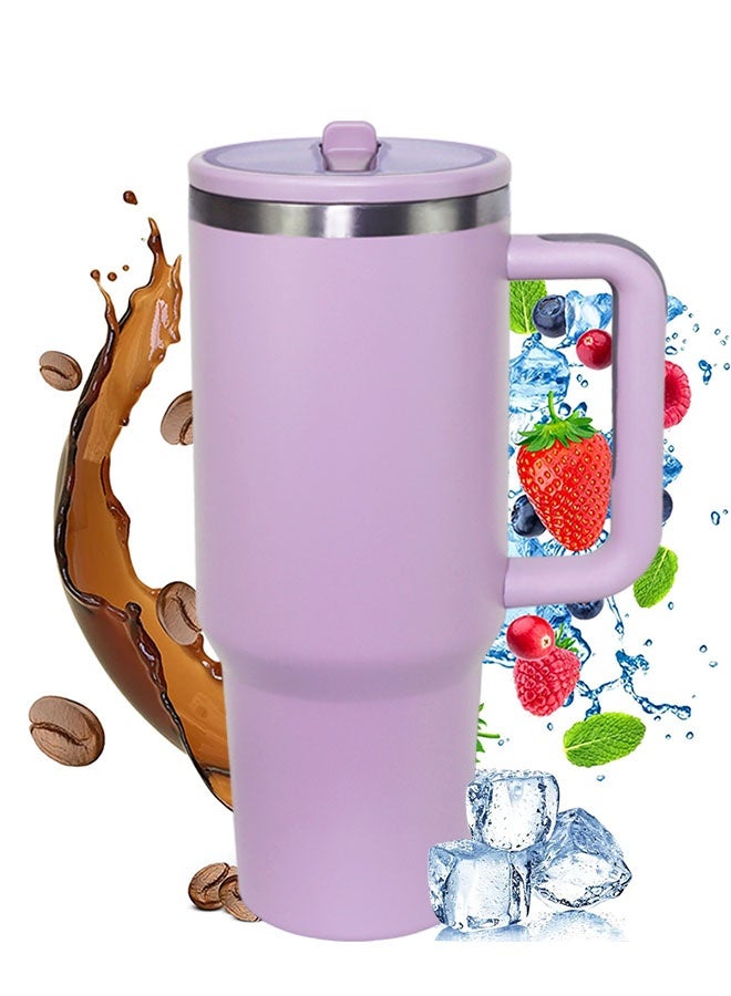 زجاجة مياه سعة 40 أونصة مع مقبض وقشة قابلة للطي مانعة للتسرب 1200 مل  كوب  كوب سفر معزول قابل لإعادة الاستخدام من الفولاذ المقاوم للصدأ