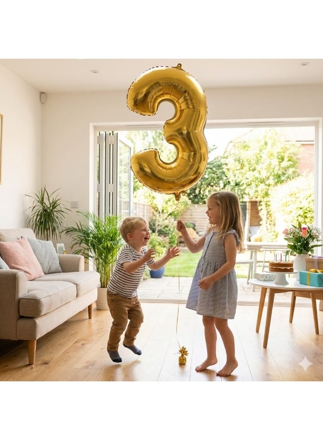 Ciao Gold Mylar Number Balloon 3 – Large 86 cm Foil Balloon for Birthdays, Anniversaries & Party Decorations - Image 2