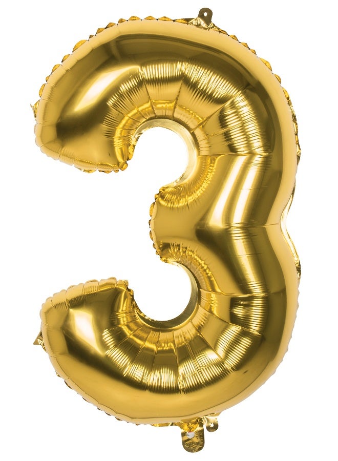 Ciao Gold Mylar Number Balloon 3 – Large 86 cm Foil Balloon for Birthdays, Anniversaries & Party Decorations - Image 1