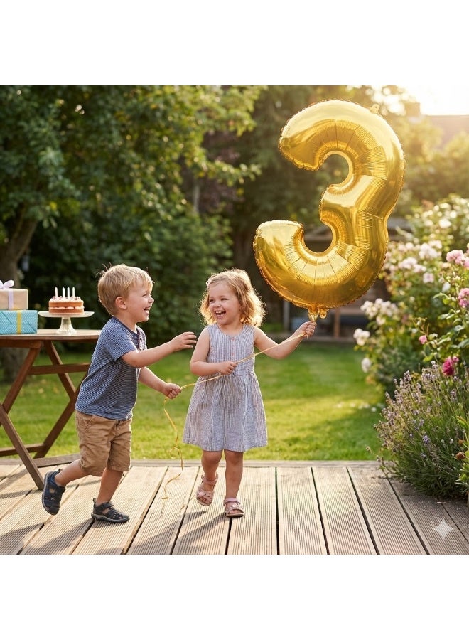 Ciao Gold Mylar Number Balloon 3 – Large 86 cm Foil Balloon for Birthdays, Anniversaries & Party Decorations - Image 3