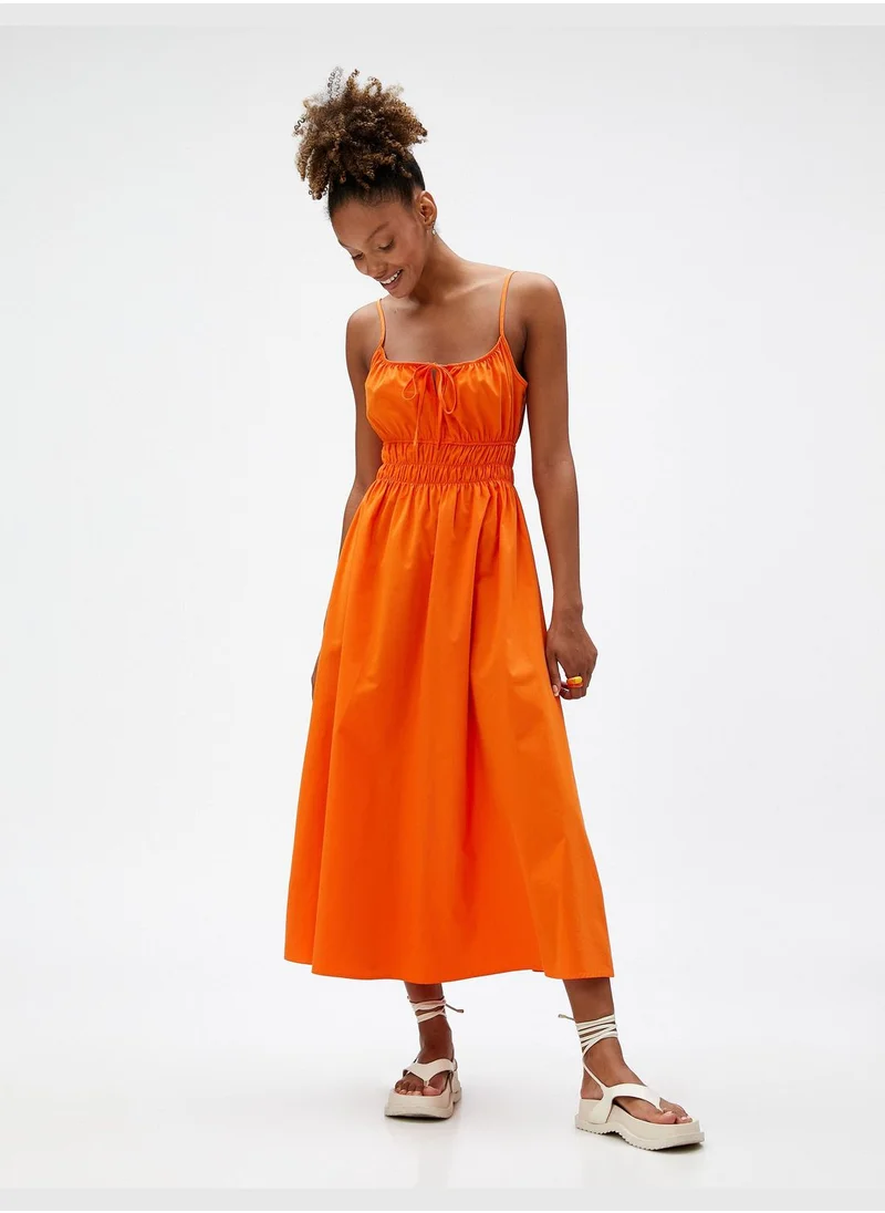 KOTON Gimped Spaghetti Strappy Cut Out Detail Midi Dress