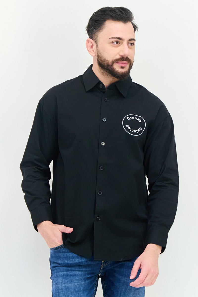 SELECTED Selected x Etudes Men Oversize Fit Graphic Print Long Sleeves Casual Shirt, Black  - Image 1