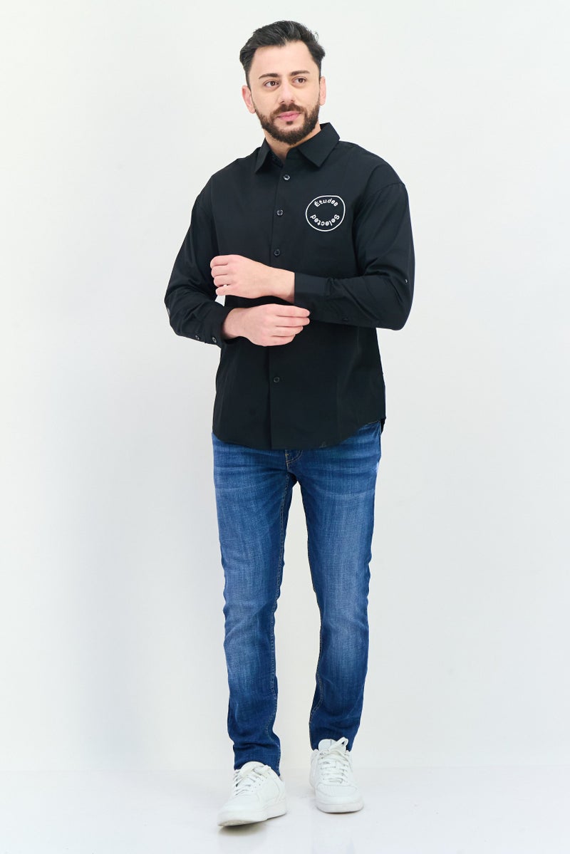 SELECTED Selected x Etudes Men Oversize Fit Graphic Print Long Sleeves Casual Shirt, Black  - Image 3