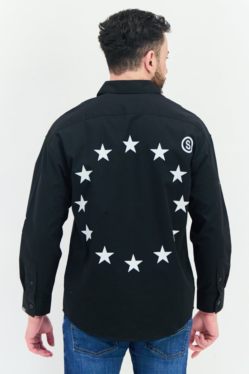 SELECTED Selected x Etudes Men Oversize Fit Graphic Print Long Sleeves Casual Shirt, Black  - Image 4
