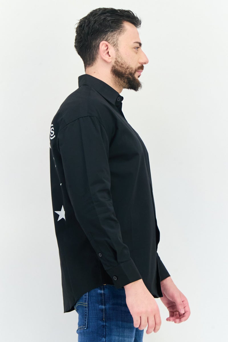SELECTED Selected x Etudes Men Oversize Fit Graphic Print Long Sleeves Casual Shirt, Black  - Image 2