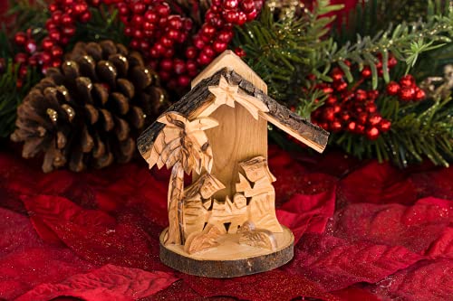 Logos Trading Post Holy Land Olive Wood Nativity Scene, Christmas Ornament 3D Grotto Bark- Made in Bethlehem - Medium - Image 2