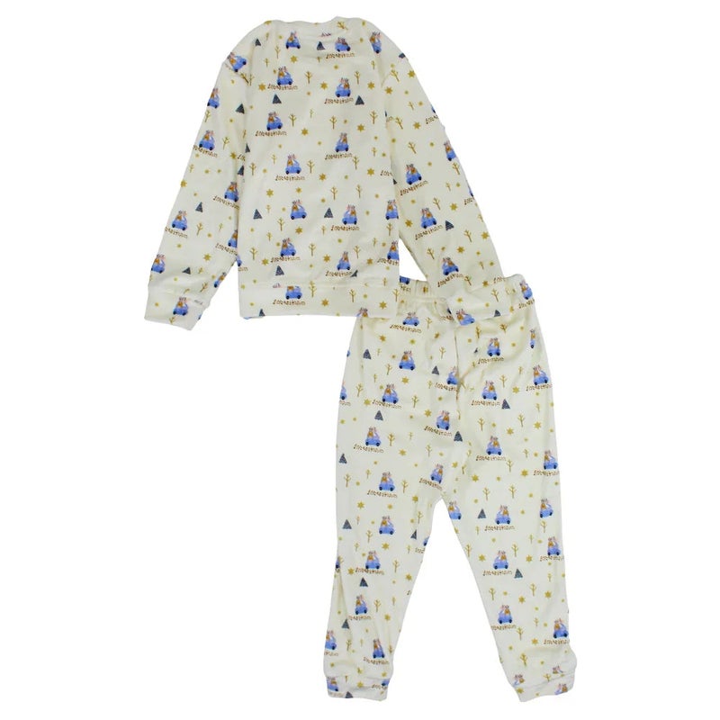 Kidia Boys Velvet Thermal Set – Off-White with Cars Print - Image 2