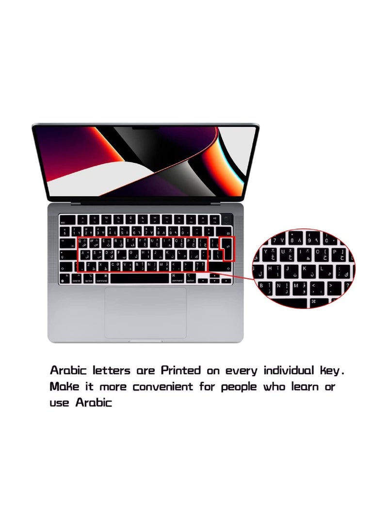 O Ozone Keyboard Skin For MacBook Pro 16 inch 2021 2022 A2485 Protective Silicone Cover English Arabic UK/EU Layout - Black  - Image 3