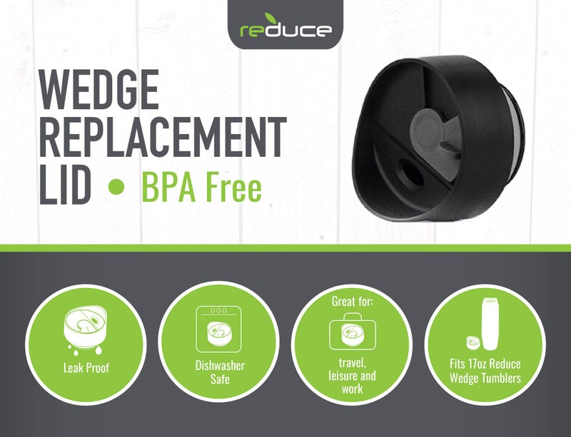 REDUCE Wedge Tumbler Lid Replacement  Pack of 2 Lids - Black with Grey  Leak Proof - Ideal for On The Go Drinking - Fits 17oz REDUCE Stainless Steel Vacuum Insulated Bottle Only - Image 2