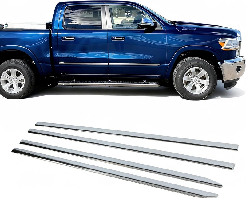 ECOTRIC Chrome Body Side Molding Trim Mouldings Compatible with 2019-2021 Dodge Ram 1500 Crew Cab New Body Style - Image 1