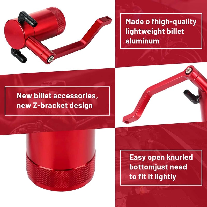 BOMLING 6.4L Billet Oil Catch Can Kit with Z-Bracket for Dodge Charger, Challenger, Chrysler 300 - Red - Image 4
