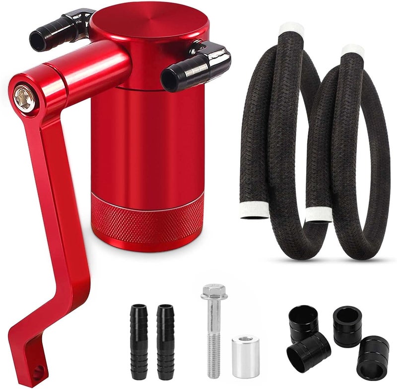 BOMLING 6.4L Billet Oil Catch Can Kit with Z-Bracket for Dodge Charger, Challenger, Chrysler 300 - Red - Image 1