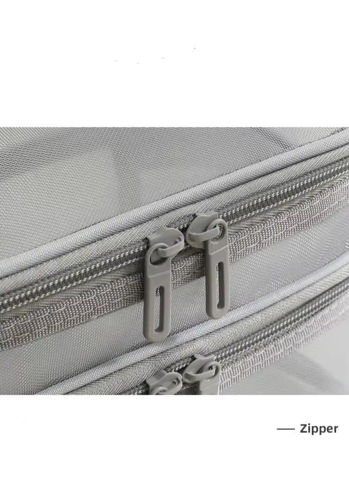 حقيبة مكياج سفر مزدوجة الطبقات، حقيبة مستحضرات تجميل شبكية، حقيبة أدوات تجميل كبيرة للنساء، منظم حقيبة مكياج بمقبض - Image 4