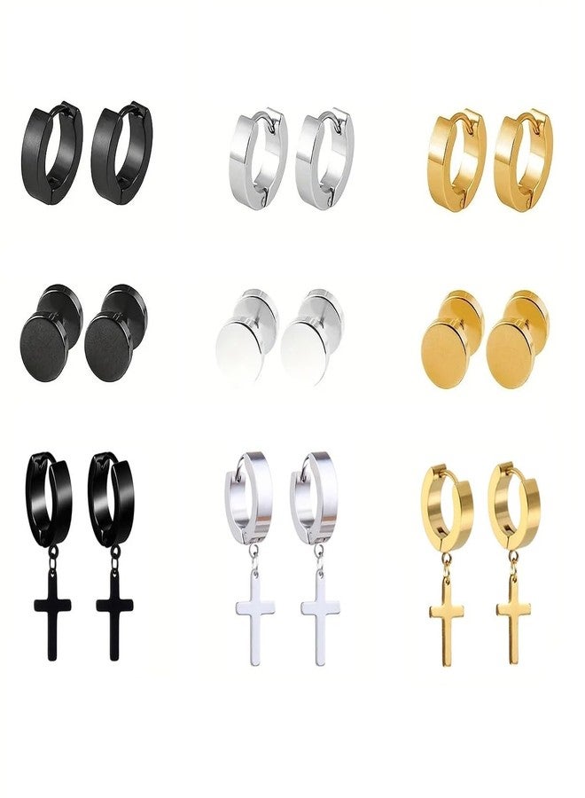 CResha Stainless Steel Piercing Jewelry Stud Hoop Cross Earrings Set for Men | Women | Boys | Girls - Image 1