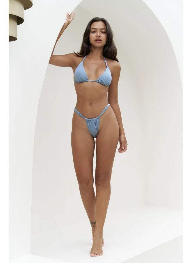 Bohemai Dahlia Ruffle Detailed Thick-Striped Blue Bikini Bottom.