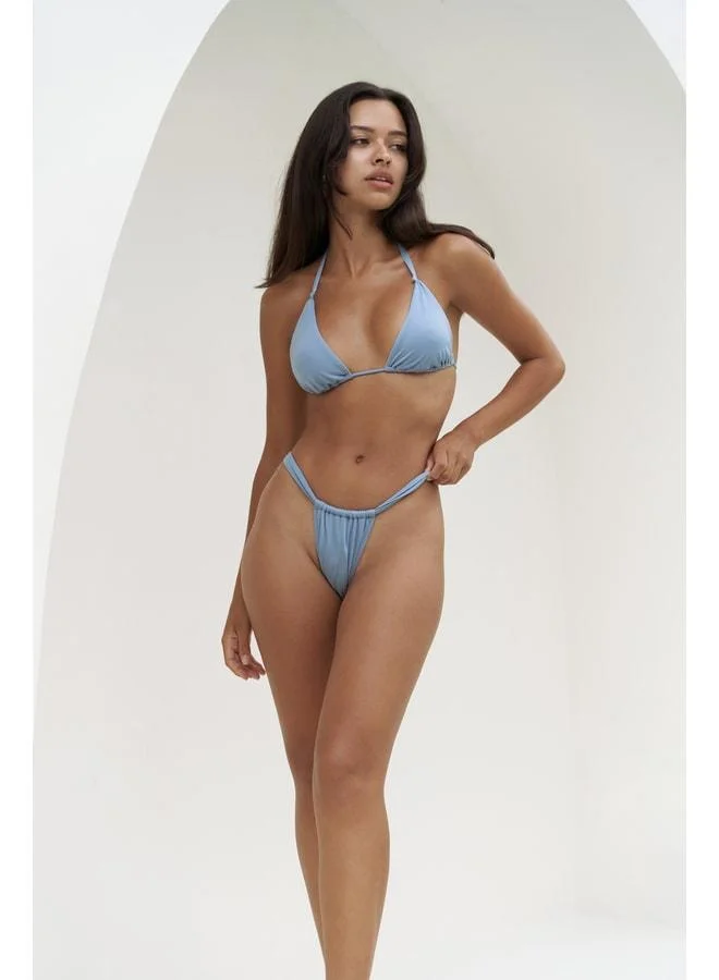 Bohemai Dahlia Ruffle Detailed Thick-Striped Blue Bikini Bottom.