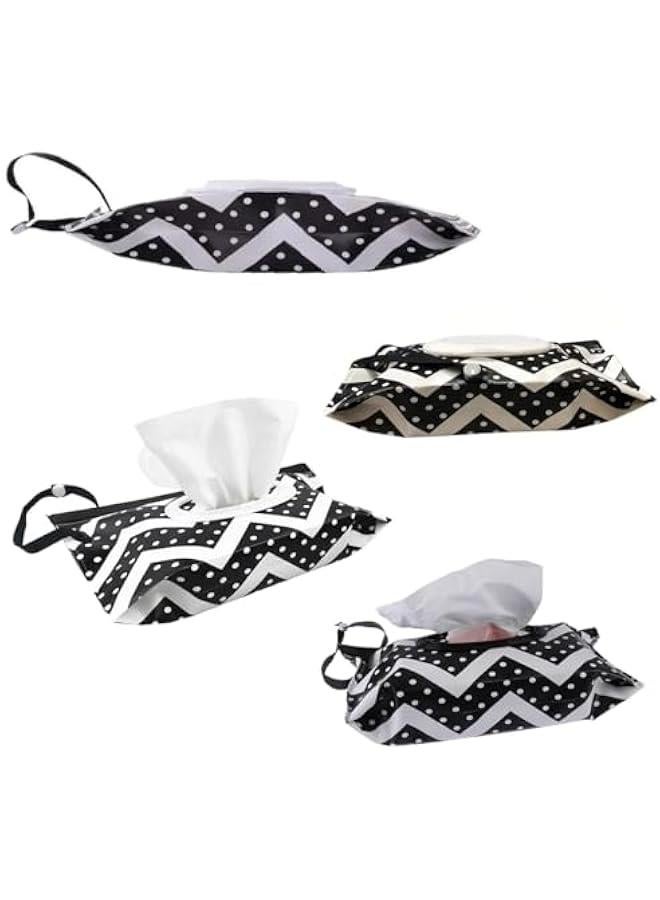 Portable Wet Wipe Dispenser Bag,Reusable Wipe Container Travel Holder, Napkin Storage Pouch with Sealed Zipper (Black White Wave)  - Image 3