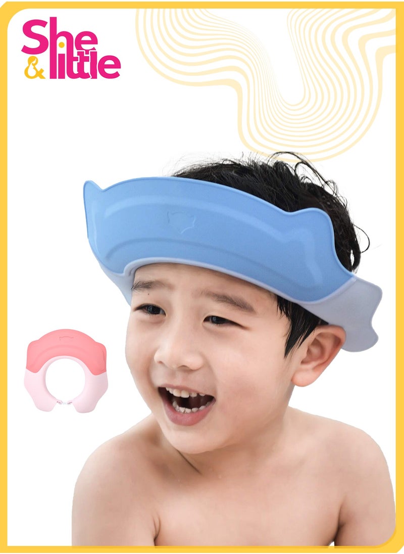She&Little Baby Shower Cap Adjustable Silicone Shampoo Visor Bath Hat, Infants Soft Protection Safety, Cute Raccoon Design, Prevents Water from Eyes, Ears & Nose, (Blue)  - Image 1