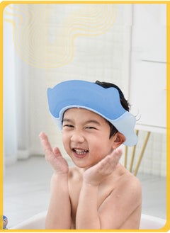 She&Little Baby Shower Cap Adjustable Silicone Shampoo Visor Bath Hat, Infants Soft Protection Safety, Cute Raccoon Design, Prevents Water from Eyes, Ears & Nose, (Blue)  - Image 2