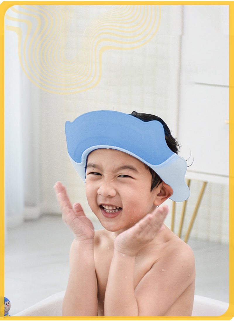 She&Little Baby Shower Cap Adjustable Silicone Shampoo Visor Bath Hat, Infants Soft Protection Safety, Cute Raccoon Design, Prevents Water from Eyes, Ears & Nose, (Blue)  - Image 2