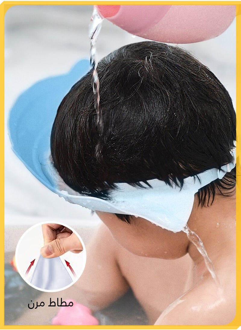 She&Little Baby Shower Cap Adjustable Silicone Shampoo Visor Bath Hat, Infants Soft Protection Safety, Cute Raccoon Design, Prevents Water from Eyes, Ears & Nose, (Blue)  - Image 3