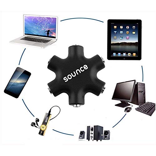 Sounce 5-Way Multi Headphone Audio Splitter Aux Adapter Connector Multi Headphone, 3.5mm Audio Stereo Splitter Cable, 1 Male to 5 Port Female Earphone Headset Adapter, Black (5WAYAUX) - Image 3
