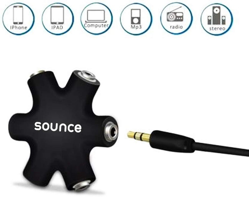 Sounce 5-Way Multi Headphone Audio Splitter Aux Adapter Connector Multi Headphone, 3.5mm Audio Stereo Splitter Cable, 1 Male to 5 Port Female Earphone Headset Adapter, Black (5WAYAUX) - Image 4