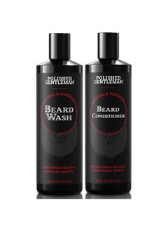Polished Gentleman Beard Wash and Conditioner Set - Softens and Strengthens - Beard Shampoo with Growth Oil - Moisturizer & Beard Thickener - Tea Tree Unscented - Paraben-Free & Sulfate-Free (16oz)