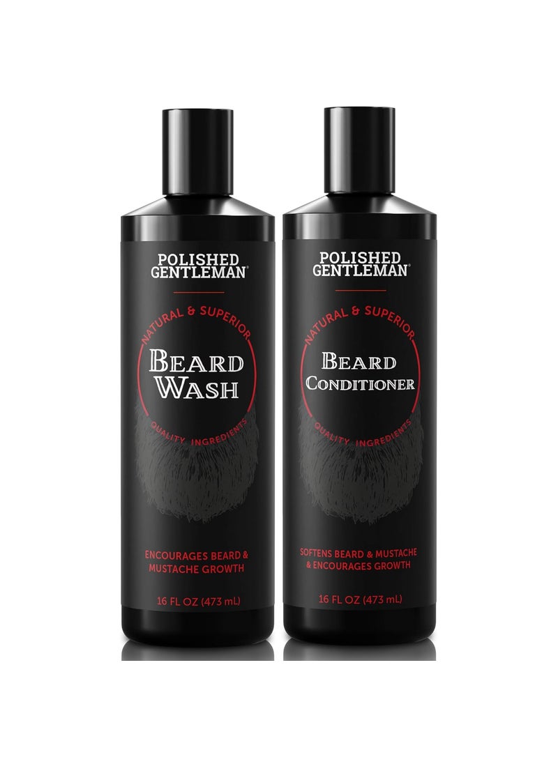 Polished Gentleman - Polished Gentleman Beard Wash and Conditioner Set - Softens and Strengthens - Beard Shampoo with Growth Oil - Moisturizer & Beard Thickener - Tea Tree Unscented - Paraben-Free & Sulfate-Free (16oz) - Image 1