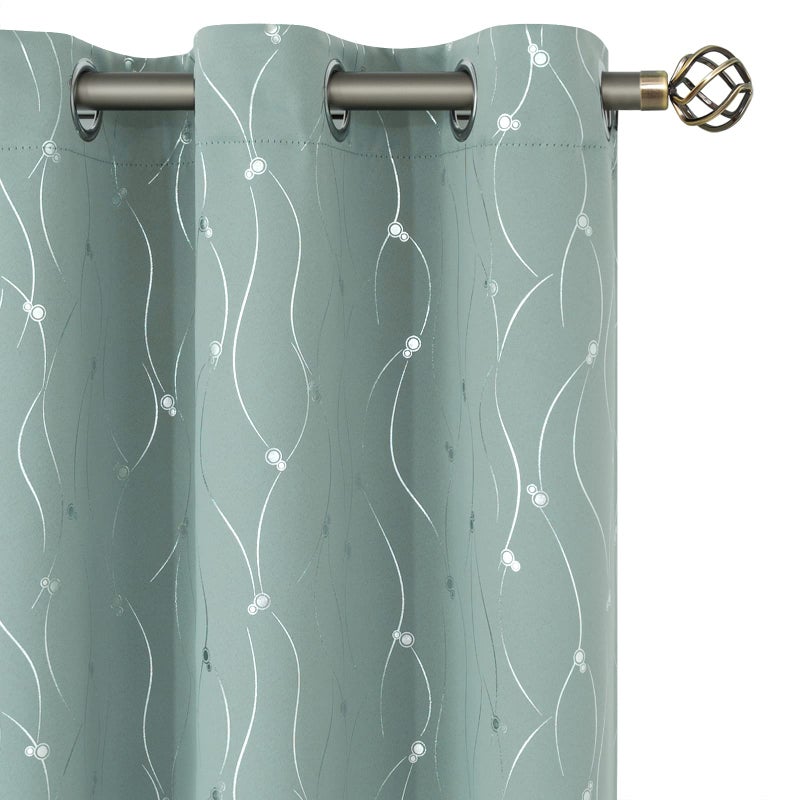 BGment Room Darkening Curtains 72 Inches Long  Grommet Thermal Insulated Blackout Curtains with Wave Line and Dots Printed for Bedroom  2 Panels  Each 42 x 72 Inch  Frosty Green - Image 1