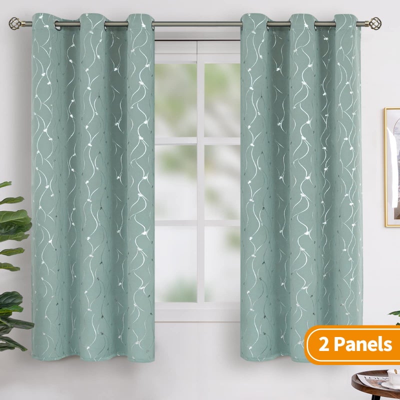 BGment Room Darkening Curtains 72 Inches Long  Grommet Thermal Insulated Blackout Curtains with Wave Line and Dots Printed for Bedroom  2 Panels  Each 42 x 72 Inch  Frosty Green - Image 2