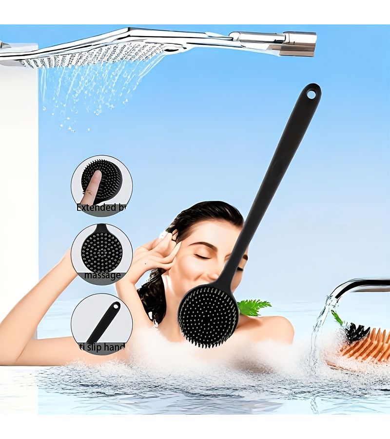 فرشاة غسل الشعر السوداء ذات المقبض الطويل للتنظيف المزدوج للظهر - Image 5